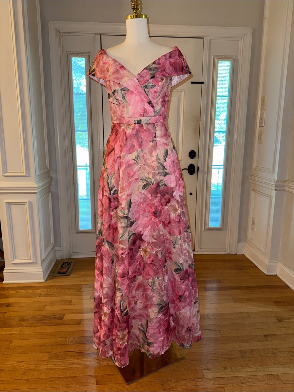 Xscape Floral Off-Shoulder Pink Evening Gown